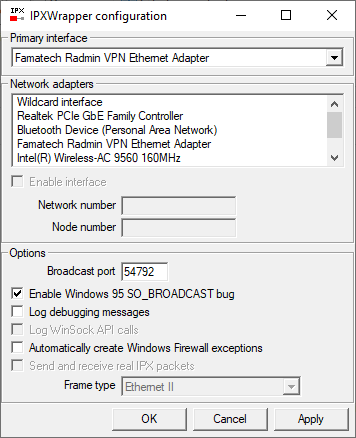 IPXWrapper configuration sur Radmin VPN